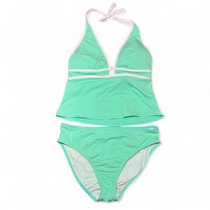 La Blanca Women's Mint Green and White Summer 2005 Y2K Tankini Size 14